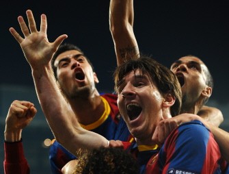 AFP - Barcelona's Argentinian forward Lionel Messi (C) celebrates with teammates after scoring a goal AFP - Barcelona's Argentinian forward Lionel Messi (C) celebrates with teammates after scoring a goal