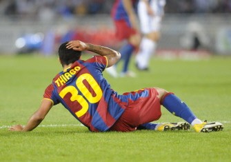 AFP - Barcelona's Thiago gestures during the match between Real Sociedad and FC Barcelona on April 30, 2011. Real Sociedad won 2-1. AFP - Barcelona's Thiago gestures during the match between Real Sociedad and FC Barcelona on April 30, 2011. Real Sociedad won 2-1.