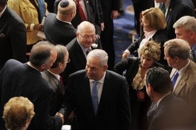 Israeli Prime Minister Benjamin Netanyahu (C) greets members of Congress following a Joint Meeting of Congress at the US Capitol in Washington, DC Israeli Prime Minister Benjamin Netanyahu (C) greets members of Congress following a Joint Meeting of Congress at the US Capitol in Washington, DC