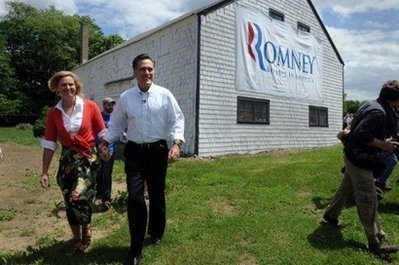 Former Massachusetts Gov. Mitt Romney (centre) and his wife Ann (left), prepares to announce his candidacy for the Republican presidential nomination at Bittersweet Farm in Stratham, New Hampshire. Former Massachusetts Gov. Mitt Romney (centre) and his wife Ann (left), prepares to announce his candidacy for the Republican presidential nomination at Bittersweet Farm in Stratham, New Hampshire.