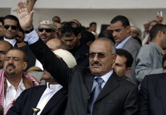 AFP file - A picture taken on May 20, 2011 shows Yemeni President Ali Abdullah Saleh waving during a pro-regime rally in Sanaa. AFP file - A picture taken on May 20, 2011 shows Yemeni President Ali Abdullah Saleh waving during a pro-regime rally in Sanaa.