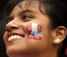 supporter of left-wing Peruvian candidate Ollanta Humala, celebrates the first exit poll count in Lima supporter of left-wing Peruvian candidate Ollanta Humala, celebrates the first exit poll count in Lima
