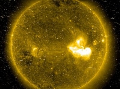 This 2006 Solar and Heliospheric Observatory (SOHO) Extreme ultraviolet Imaging Telescope (EIT) image shows a flare on the Sun This 2006 Solar and Heliospheric Observatory (SOHO) Extreme ultraviolet Imaging Telescope (EIT) image shows a flare on the Sun