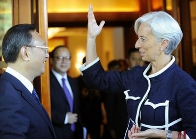 French finance minister Christine Lagarde (R) talks to Chinese Foreign Minister Yang Jiechi after their meeting at the Diaoyutai State Guesthouse in Beijing on June 8, 2011. French finance minister Christine Lagarde (R) talks to Chinese Foreign Minister Yang Jiechi after their meeting at the Diaoyutai State Guesthouse in Beijing on June 8, 2011.