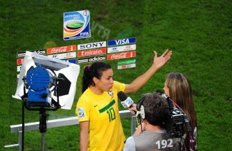 Brazil's striker Marta gives an interview after the quarter-final match of the FIFA women's football World Cup Brazil vs USA Brazil's striker Marta gives an interview after the quarter-final match of the FIFA women's football World Cup Brazil vs USA