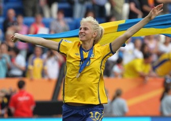AFP - Sweden's midfielder Sofia Jakobsson celebrates after the game AFP - Sweden's midfielder Sofia Jakobsson celebrates after the game