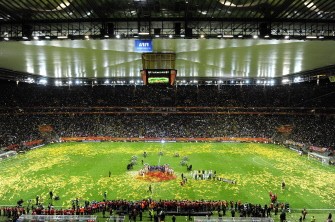Overall view of the stadium after celebrations after the final match Japan vs USA on July 17, 2011 in Frankfurt am Main, western Germany. Japan won 3-1 in a penalty shoot-out. AFP Overall view of the stadium after celebrations after the final match Japan vs USA on July 17, 2011 in Frankfurt am Main, western Germany. Japan won 3-1 in a penalty shoot-out. AFP