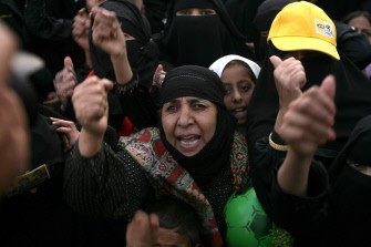 Yemeni women shout slogans during a women's rally in support of President Ali Abdullah Saleh in Sanaa on July 16, 2011 Yemeni women shout slogans during a women's rally in support of President Ali Abdullah Saleh in Sanaa on July 16, 2011