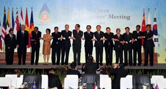 L-R: ASEAN foreign ministers and representatives U Wunna Maung Lwin of Myanmar, Albert Del Rosario of the Philippines, Shanmugan of Singapore, Chitriya Pinthong representative of Thailand, Pham Gia Khiem of Vietnam, Kim Sung-Hwan of Republic of Korea, Takeaki Matsumoto of Japan, Marty Natalegawa of Indonesia, Yang Jiechi of China, Kao Kim Hourn of Cambodia, Mohamed Bolkian of Brunei, Thongloun Sisoulith of Laos, Kohilan Pillay of Malaysia, Secretary General Surin Pitsuwan, pose for a group photo in Nusa Dua on the island of Bali on July 21, 2011 L-R: ASEAN foreign ministers and representatives U Wunna Maung Lwin of Myanmar, Albert Del Rosario of the Philippines, Shanmugan of Singapore, Chitriya Pinthong representative of Thailand, Pham Gia Khiem of Vietnam, Kim Sung-Hwan of Republic of Korea, Takeaki Matsumoto of Japan, Marty Natalegawa of Indonesia, Yang Jiechi of China, Kao Kim Hourn of Cambodia, Mohamed Bolkian of Brunei, Thongloun Sisoulith of Laos, Kohilan Pillay of Malaysia, Secretary General Surin Pitsuwan, pose for a group photo in Nusa Dua on the island of Bali on July 21, 2011