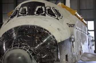 Assembly Building as technicians continue to ready it for transport to Washington, DC's National Air and Space museum on July 19, 2011 in Cape Canaveral, Florida. Assembly Building as technicians continue to ready it for transport to Washington, DC's National Air and Space museum on July 19, 2011 in Cape Canaveral, Florida.