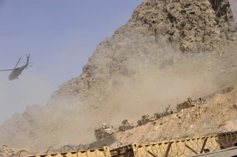 AFP - A US Blackhawk helicopter takes off after dropping troops at the forward base of the US Combined Task Force Dealer 1-67 Armored Battalion under the command of the International Security Assistance Force Afghanistan (ISAF) in the Arghandab valley, located in southern Afghanistan, on July 21, 2011. AFP - A US Blackhawk helicopter takes off after dropping troops at the forward base of the US Combined Task Force Dealer 1-67 Armored Battalion under the command of the International Security Assistance Force Afghanistan (ISAF) in the Arghandab valley, located in southern Afghanistan, on July 21, 2011.