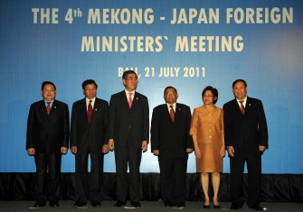 Japan's Foreign Minister Takeaki Matsumoto (3rd L) stands next to his counterparts Kao Kim Hourn (L) of Cambodia, Thongloun Sisoulith (2nd L) of Laos, Myanmar Foreign Minister U Wunna Maung Lwin (3rd R), Chitriya Pinthong (2nd R) of Thailand and Vietnam's Deputy Foreign Minister Pham Gia Khiem (R) during a photo session of the 4th Mekong-Japan Foreign Ministers' Meeting in Nusa Dua on the Indonesian resort island of Bali on July 21, 2011. AFP photo Japan's Foreign Minister Takeaki Matsumoto (3rd L) stands next to his counterparts Kao Kim Hourn (L) of Cambodia, Thongloun Sisoulith (2nd L) of Laos, Myanmar Foreign Minister U Wunna Maung Lwin (3rd R), Chitriya Pinthong (2nd R) of Thailand and Vietnam's Deputy Foreign Minister Pham Gia Khiem (R) during a photo session of the 4th Mekong-Japan Foreign Ministers' Meeting in Nusa Dua on the Indonesian resort island of Bali on July 21, 2011. AFP photo