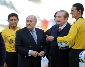 AFP - FIFA President Sepp Blatter (2-L) and CONMEBOL President Nicolas Leoz (2-R) are seen with Colombian referee Wilmar Roldan (R) before the start of the 2011 Copa America third-place match between Peru and Venezuela in La Plata, Argentina on July 23, 2011 AFP - FIFA President Sepp Blatter (2-L) and CONMEBOL President Nicolas Leoz (2-R) are seen with Colombian referee Wilmar Roldan (R) before the start of the 2011 Copa America third-place match between Peru and Venezuela in La Plata, Argentina on July 23, 2011
