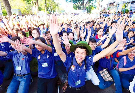 Các chiến sĩ tham gia lễ ra quân chiến dịch tình nguyện Mùa hè xanh. Ảnh: Thanh An Các chiến sĩ tham gia lễ ra quân chiến dịch tình nguyện Mùa hè xanh. Ảnh: Thanh An