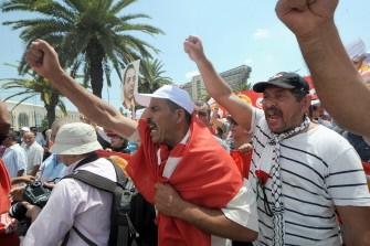 Demonstrators rally on Mohamed V avenue to protest at the lack of political reforms since the overthrow of president Zine El Abidine Ben Ali in January, on August 15, 2011 Demonstrators rally on Mohamed V avenue to protest at the lack of political reforms since the overthrow of president Zine El Abidine Ben Ali in January, on August 15, 2011