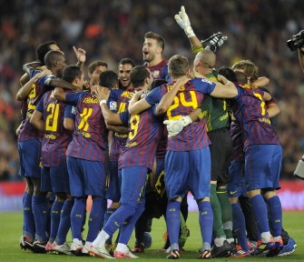 AFP - Barcelona's players celebrate their victory after the second leg of the Spanish Supercup AFP - Barcelona's players celebrate their victory after the second leg of the Spanish Supercup