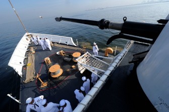 AFP - Philippine navy stand on board the newly acquired and refurbished Hamilton-class cutter Grogorio del Pilar docked at Pier 13, South Harbor, in Manila on August 23, 2011 AFP - Philippine navy stand on board the newly acquired and refurbished Hamilton-class cutter Grogorio del Pilar docked at Pier 13, South Harbor, in Manila on August 23, 2011