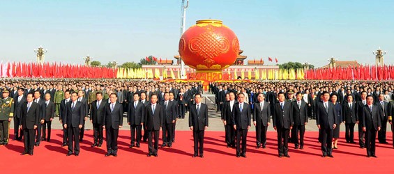 Chinese President Hu Jintao (C, front) and other members of the Standing Committee of the Political Bureau of the Communist Party of China (CPC) Central Committee, stand in front of the Monument to the People's Heroes in Tian'anmen Square of Beijing, capital of China, Oct. 1, 2011 Chinese President Hu Jintao (C, front) and other members of the Standing Committee of the Political Bureau of the Communist Party of China (CPC) Central Committee, stand in front of the Monument to the People's Heroes in Tian'anmen Square of Beijing, capital of China, Oct. 1, 2011