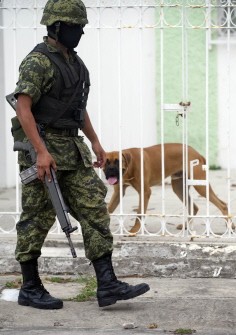 A Mexican soldier takes part in a raid at Floresta neighbourhood after explosions in Veracruz, on October 10, 2011. Soldiers of the Army, Navy and members of A Mexican soldier takes part in a raid at Floresta neighbourhood after explosions in Veracruz, on October 10, 2011. Soldiers of the Army, Navy and members of