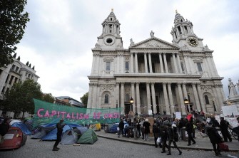 AFP - Protestors camp outside St Paul's Cathedral on October 17, 2011, in London's financial district, during a third day of demonstrations against corporate greed and state spending cutbacks. AFP - Protestors camp outside St Paul's Cathedral on October 17, 2011, in London's financial district, during a third day of demonstrations against corporate greed and state spending cutbacks.