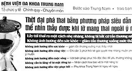 Quảng cáo sai quy định của phòng khám đa khoa Trung Nam. Ảnh: T.L. Quảng cáo sai quy định của phòng khám đa khoa Trung Nam. Ảnh: T.L.