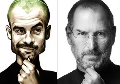 Pep (trái) và Steve Job.