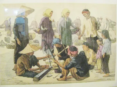 Nam Kỳ-Nhạc công và người xem ở chợ năm 1935 Nam Kỳ-Nhạc công và người xem ở chợ năm 1935