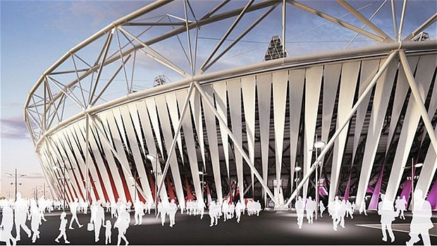 Olympic limelight: The Dow-sponsored wrap of the Olympic Stadium as it was supposed to look.