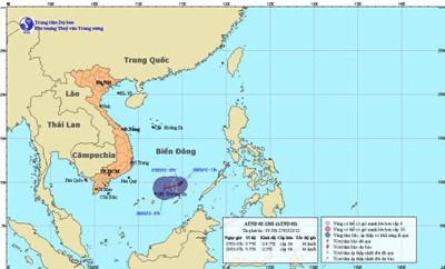 Chart shows position of the tropical low pressure system in the East Sea (Photo: SGGP) Chart shows position of the tropical low pressure system in the East Sea (Photo: SGGP)
