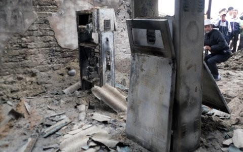 Two petrol filling tanks completely charred in the incident on March 28 Two petrol filling tanks completely charred in the incident on March 28