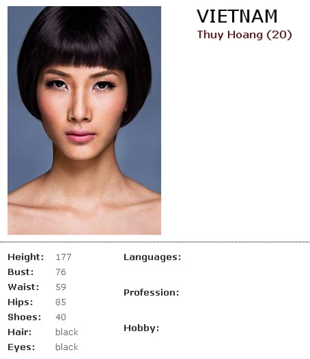 Thông tin của Hoàng Thùy đã được cập nhật trên trang web của cuộc thi Thông tin của Hoàng Thùy đã được cập nhật trên trang web của cuộc thi