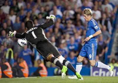 Tiền đạo Torres đối mặt với thủ môn Adam Federici của Reading. Tiền đạo Torres đối mặt với thủ môn Adam Federici của Reading.