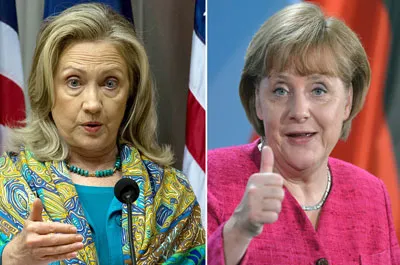 Thủ tướng Đức Angela Merkel (phải) và Ngoại trưởng Mỹ Hillary Clinton . Thủ tướng Đức Angela Merkel (phải) và Ngoại trưởng Mỹ Hillary Clinton .