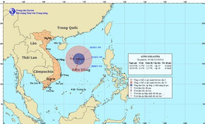 The location of the tropical low pressure system on the East Sea on October 1 (Photo: SGGP) The location of the tropical low pressure system on the East Sea on October 1 (Photo: SGGP)