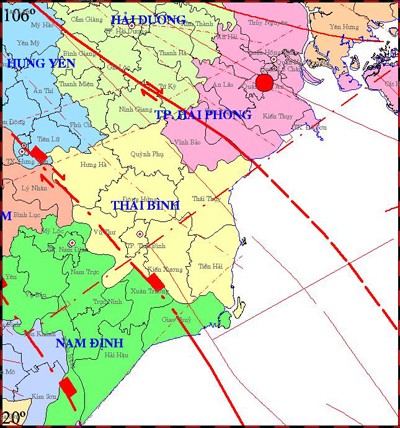 The red dot marks the epicenter of the 4.4 magnitude earthquake in Hai Phong this morning, October 3 The red dot marks the epicenter of the 4.4 magnitude earthquake in Hai Phong this morning, October 3