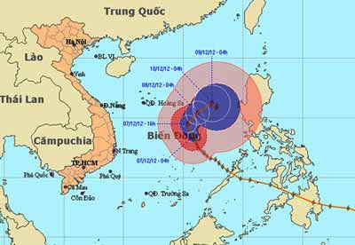 Typhoon Bopha is likely to change course after entering East Sea (Photo: nchmf) Typhoon Bopha is likely to change course after entering East Sea (Photo: nchmf)