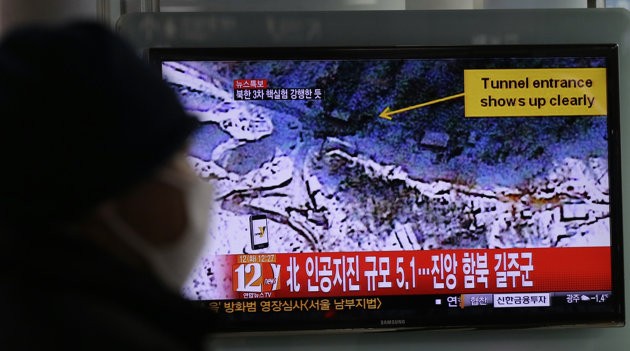 A South Korean watches news reporting about a possible nuclear test conducted by North Korea on a TV screen at the Seoul train station in Seoul, South Korea, Tuesday, Feb. 12, 2013. A South Korean watches news reporting about a possible nuclear test conducted by North Korea on a TV screen at the Seoul train station in Seoul, South Korea, Tuesday, Feb. 12, 2013.