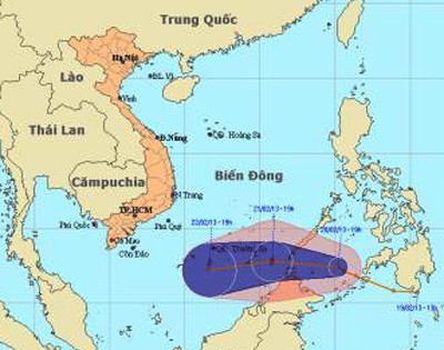 Forecast direction of the tropical depression on the East Sea (Photo: national weather bureau) Forecast direction of the tropical depression on the East Sea (Photo: national weather bureau)