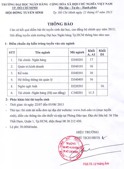 Đại học Luật và đại học Ngân hàng TPHCM công bố điểm chuẩn