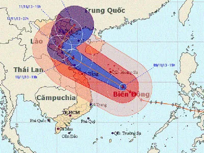 Bão Haiyan lướt dọc biển Trung bộ, ảnh hưởng đến Bắc bộ