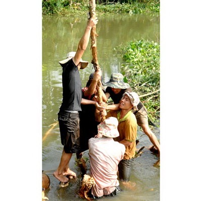 Workers reinforce a section of dyke on Cau Lan Canal in Hiep Binh Chanh in Thu Duc District Workers reinforce a section of dyke on Cau Lan Canal in Hiep Binh Chanh in Thu Duc District