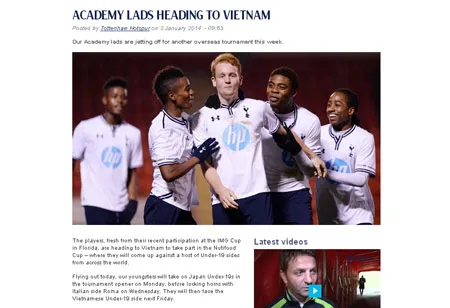 Trang web của Tottenham giới thiệu về chuyến đi Việt Nam Trang web của Tottenham giới thiệu về chuyến đi Việt Nam