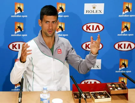 Novak Djokovic trong một buổi họp báo trước giải. Novak Djokovic trong một buổi họp báo trước giải.