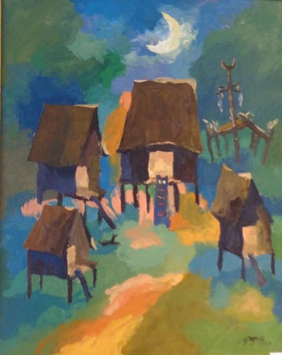 A moonlit night in a highland village by Dang Loc A moonlit night in a highland village by Dang Loc