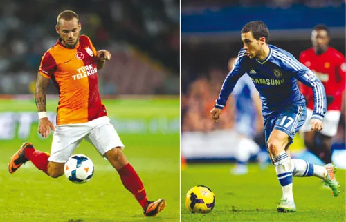 Wesley Sneijder (Galatasaray, trái) sẽ đối đầu với Eden Hazard (Chelsea).