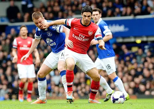 Arsenal (phải) thuận lợi hơn Everton về kinh nghiệm và lịch trình thi đấu cuối mùa. Arsenal (phải) thuận lợi hơn Everton về kinh nghiệm và lịch trình thi đấu cuối mùa.