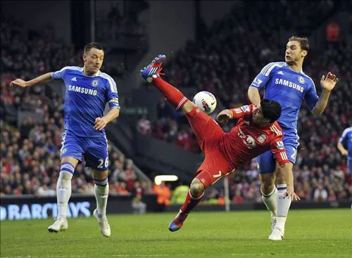 Luis Suarez (giữa, Liverpool) chắc chắn sẽ hạnh phúc nếu không đối đầu John Terry hay Branislav Ivanovic (Chelsea). Luis Suarez (giữa, Liverpool) chắc chắn sẽ hạnh phúc nếu không đối đầu John Terry hay Branislav Ivanovic (Chelsea).