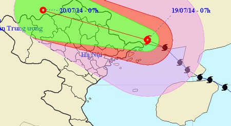 Super Typhoon Rammasun's direction on July 19 (Photo: the National Meteorology Hydrology Forecast Center) Super Typhoon Rammasun's direction on July 19 (Photo: the National Meteorology Hydrology Forecast Center)