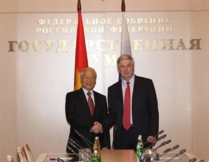 Party General Secretary Nguyen Phu Trong meets with Acting Chairman of the Russian State Duma Ivan Melnikov (Source: VNA) Party General Secretary Nguyen Phu Trong meets with Acting Chairman of the Russian State Duma Ivan Melnikov (Source: VNA)