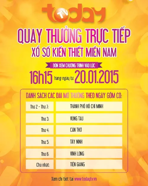 TodayTV phát sóng trực tiếp quay thưởng xổ số kiến thiết miền Nam vào 16h15 hàng ngày